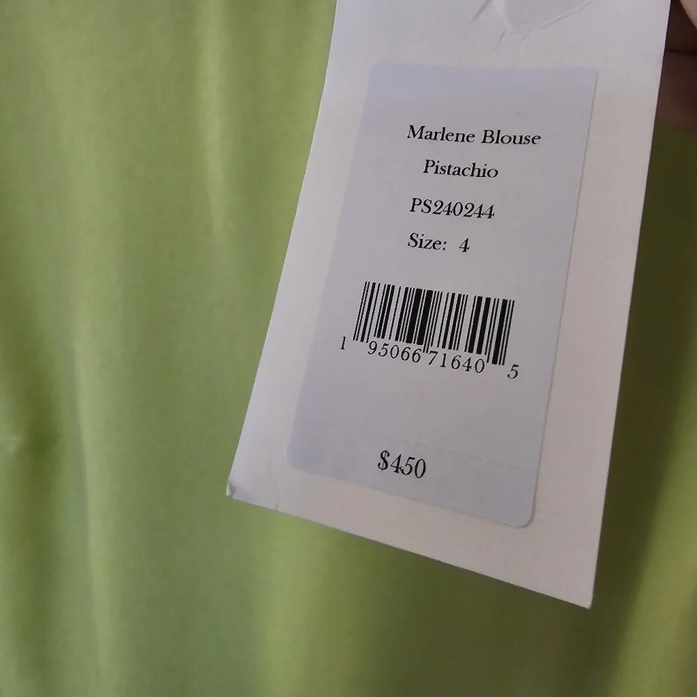Ulla Johnson Marlena Pistachio Silk Blend Bohemian Velvet Blouse NWT